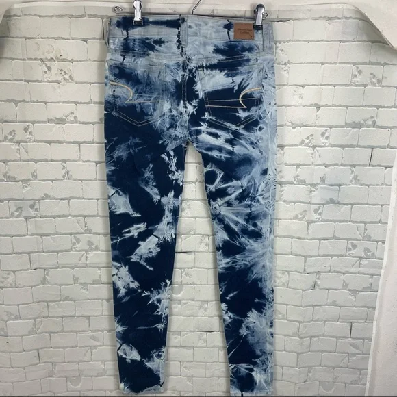 American Eagle AEO Bleached Tie Dye Skinny Stretch Jeggings 2 - Picture 3 of 11